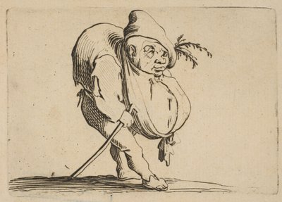 Le Bossu a La Canne带有拐杖的驼背，来自Varie Figure Gobbi，套件为...，1616-22。 作者 雅克·卡洛