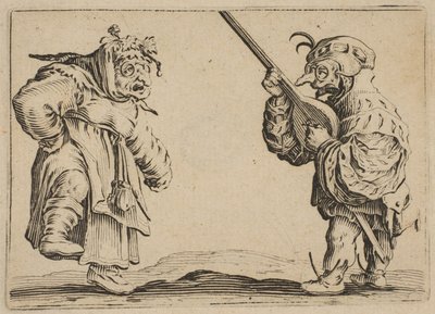 Les Danseurs au Luth 《带着琵琶的舞者》，来自Les Caprices系列B，Nancy Set，1617-20。 作者 雅克·卡洛