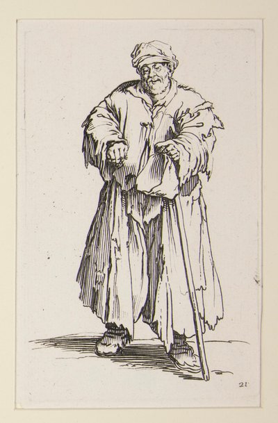 眼睛下垂的肥胖男子，选自《乞丐》（Le mendiant obese aux yeux baisses） 作者 Jacques Callot