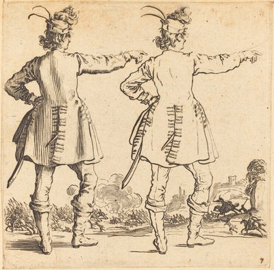 帽子上有羽毛的官员，从后面看，1617年和1621年。 作者 雅克·卡洛