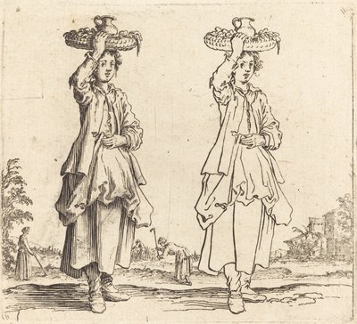 头戴篮子的农妇，正面照，1617年和1621年。 作者 雅克·卡洛