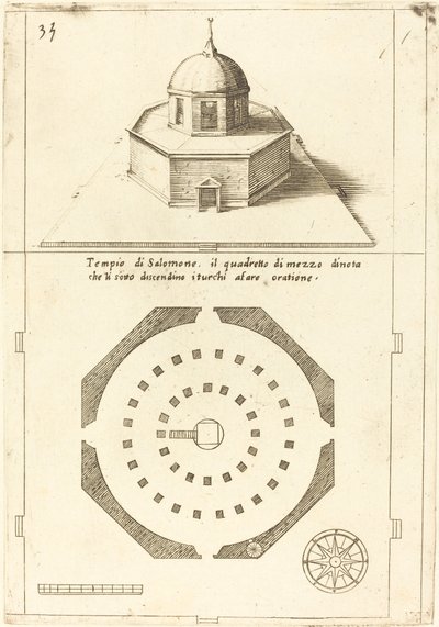 所罗门圣殿的计划和示意图，1619年。 作者 雅克·卡洛