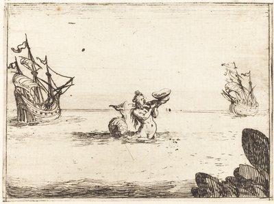 两艘船之间的海妖，1628年。 作者 雅克·卡洛