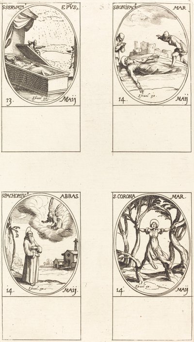 圣塞尔瓦修斯; 圣博尼法斯; 圣帕霍米乌斯; 圣科罗纳 作者 Jacques Callot
