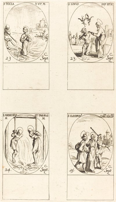 圣塞克拉、圣利努斯、圣安多基乌斯和蒂尔苏斯、圣克利奥法斯。 作者 Jacques Callot