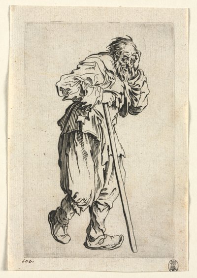 乞丐拄着棍子的乞丐 作者 Jacques Callot