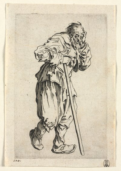 乞eg：靠棍子的乞c，c。 1623。 作者 Jacques Callot