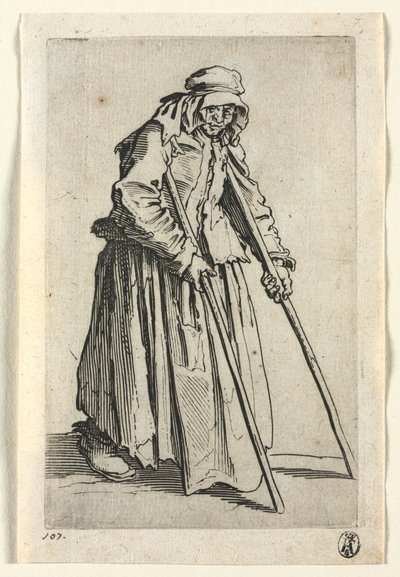 乞丐们拄拐杖的女乞丐 作者 Jacques Callot