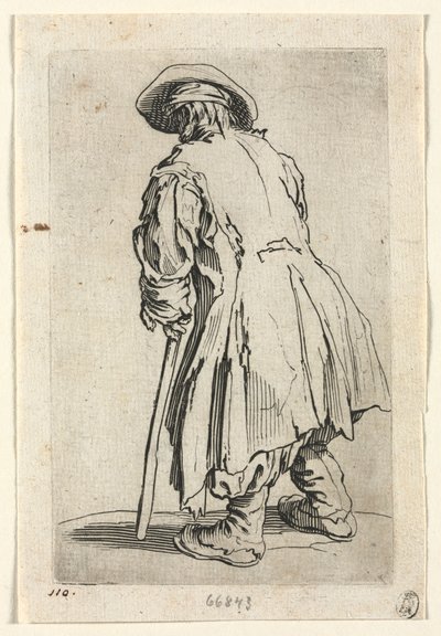 乞eg：单拐杖上的老乞eg，c。 1623。 作者 Jacques Callot
