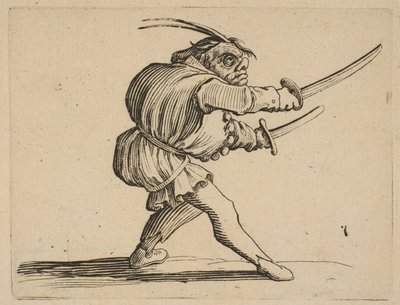 Duelliste aux Deux军刀，配两把军刀，来自Varie Figure Gobbi，s ...，1616-22。 作者 雅克·卡洛
