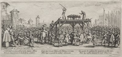 战争的严重苦难：车轮上的死刑，1633年。 作者 Jacques Callot