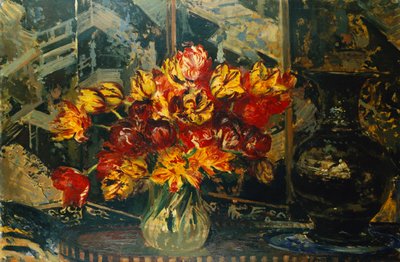 一束郁金香和一个屏幕；屏幕上的郁金香花束， 作者 雅克·埃米尔·布兰奇
