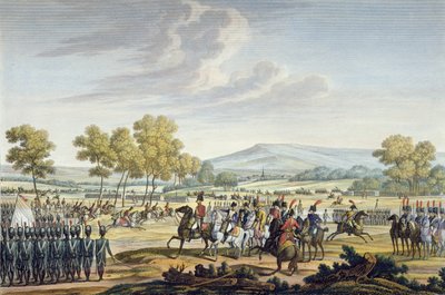 帝国卫队在1807年6月28日在蒂尔西特的两个皇帝的存在下操纵，由Edme Bovinet（1767-1832）（aquatint）雕刻 作者 雅克·弗朗索瓦·约瑟夫·斯韦巴赫