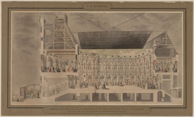 1739 年 8 月 30 日和 31 日晚举办舞会时对庭院和房间进行装饰和照明的维尔饭店透视剖面图 作者 雅克·弗朗索瓦·布朗德尔