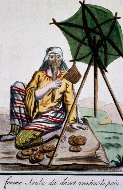 沙漠中卖面包的阿拉伯妇女，雕刻自《百科全书》中的《旅行》，作者是雅克-格拉塞-德-索韦尔（1757-1810）。 作者 雅克·格拉塞德·圣索维尔