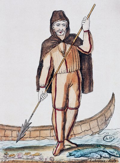 钓鱼服，根据拉布鲁斯（活跃于1796年）的画作进行的彩色雕刻，出自雅克-格拉塞-德-圣索韦尔（1757-1810）的《航海百科全书》。 作者 雅克·格拉塞德·圣索维尔