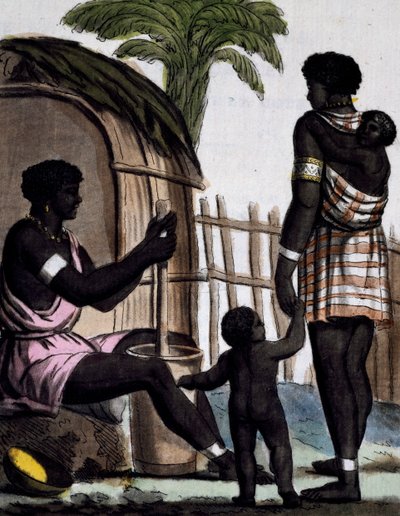 伊西尼亚妇女在耕作水稻，根据拉布鲁斯（活跃于1796年）的画作进行的彩色雕刻，出自雅克-格拉塞-德-圣索韦尔（1757-1810）的《航海百科全书》。 作者 雅克·格拉塞德·圣索维尔