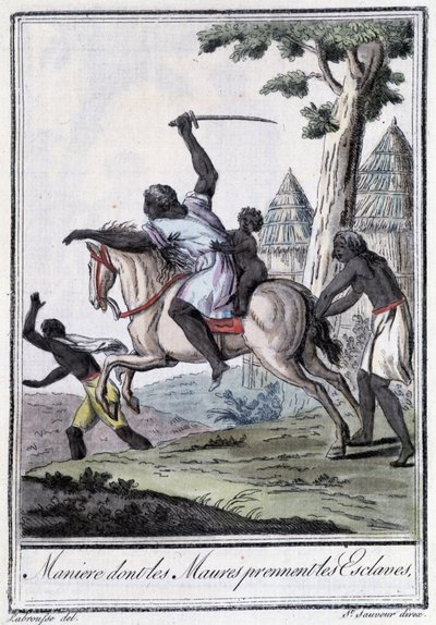 Manage dont les Moures prennent des esclaves - in “” Encyclopédie des voyages”” by Grasset Saint Sauveur, ed. Paris 1796 作者 雅克·格拉塞德·圣索维尔