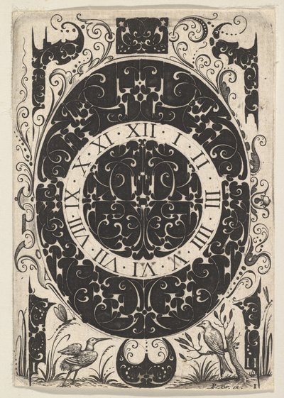 带鸟和小图案的椭圆形钟表盒，约1614-19。 作者 雅克·胡尔图