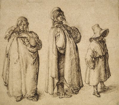 关于对戴大帽子的罗姆妇女和罗姆男孩的两项研究，约1605年 作者 雅克二世·盖恩