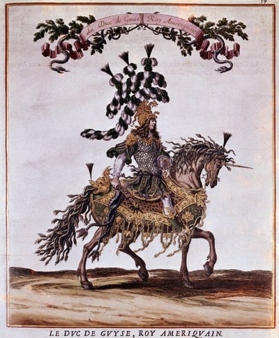 1662年旋转木马的手稿。美国国王中的吉斯公爵，参加了1662年的卡鲁塞尔（路易十四统治时期在巴黎举行的盛宴）。插图由雅克一世-贝利（1629 - 1679）绘制。 作者 雅克·贝伊