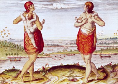 Dasamonquepeuc的女人如何携带他们的孩子，来自&39;Admiranda Narratio ..&39;，由Theodore de Bry（1528-88）1585-88刻 作者 雅克·勒·摩恩（Jacques Le Moyne）