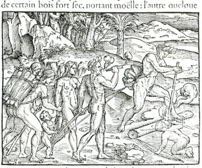 美国原住民狩猎后生火》，Theodor de Bry（1525-75 年）雕刻 作者 雅克·勒·摩恩（Jacques Le Moyne）