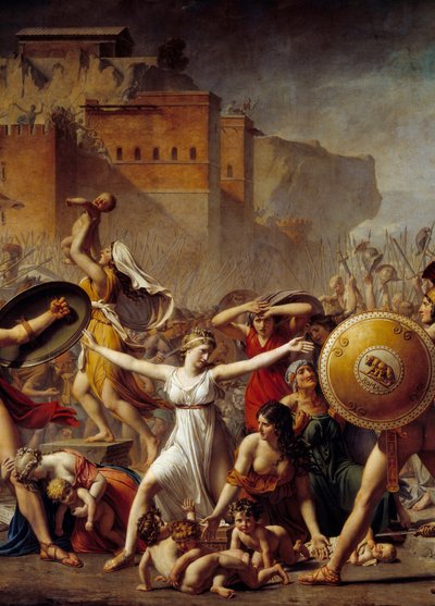 Tsatanetsatane: "" Sabine "" ”pakati pa amuna awo achiroma (kumanja) ndi abale awo a Sabins (kumanzere) akuwawonetsa ana awo - Chithunzi chojambulidwa ndi Jacques-Louis (Jacques Louis) David (1748-1825) 作者 雅克·路易·大卫