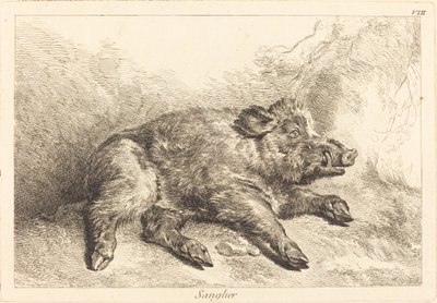 Sanglier (野猪俯卧，头向右) 作者 Jacques Philippe Le Bas 和 Jean Eric Rehn 在 Jean Baptiste Oudry 之后