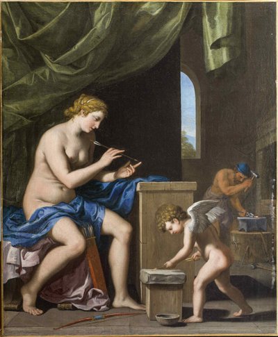 火神锻造丘比特的箭，c。 1645。 作者 雅克·斯特拉（Jacques Stella）