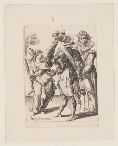蒙眼丘比特在一对情侣面前举着火把，选自《化妆舞会 作者 Jacques de Gheyn II