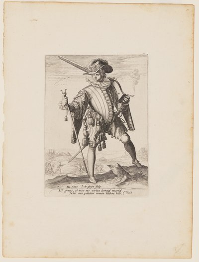 手持 Arquebus 的士兵，选自《鲁道夫二世皇帝卫队军官和士兵》（Officers and Soldiers of Bodyguard of Emperor Rudolph II）。 作者 Jacques de Gheyn II