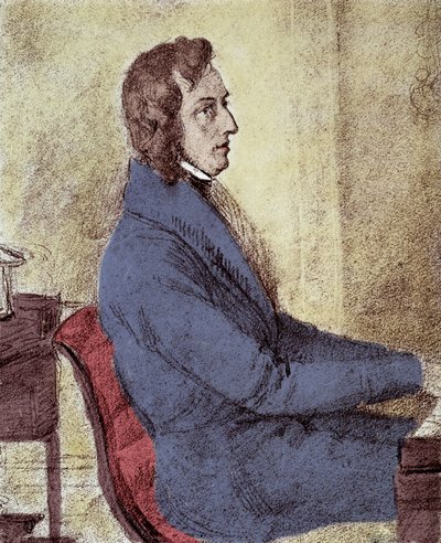弗雷德里克·肖邦 (1810-1849) 的肖像，波兰作曲家。 - 戈岑伯格的绘画 作者 雅各布·格岑伯格