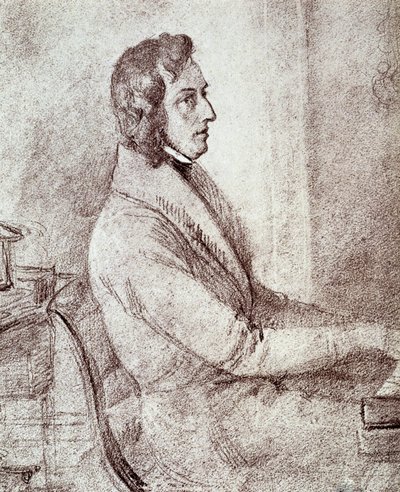 弗雷德里克·肖邦（1810-1849）的肖像，波兰作曲家。 - 戈岑伯格的绘画 作者 雅各布·哥岑伯格