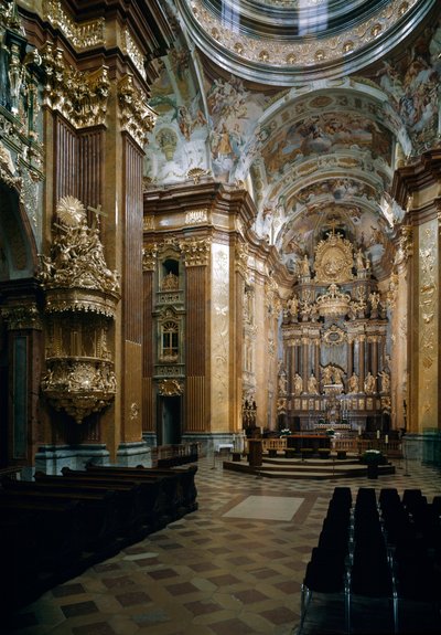由建筑师 Jakob Prandtauer（1660-1726 年）设计的梅尔克本笃会教堂的内部景观，Johann Michael Rottmayr（1656-1730 年）的壁画。 梅尔克, 奥地利 作者 雅各布·普兰道尔