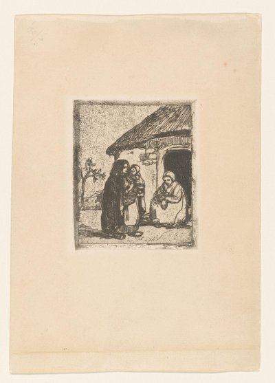 两个妇女和孩子在房子前面 小乞丐（原名） 作者 雅各布·史密斯（Jakob Smits）