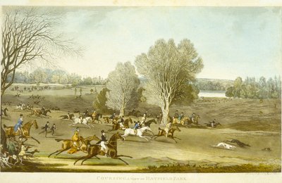 狩猎--哈特菲尔德公园风光，由詹姆斯-波拉德（1797-1867）雕刻（彩色平印）（另见266808）。 作者 詹姆斯（后）波拉德