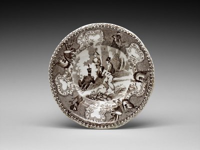 杯盘，c。 1837-1856 年（带转移印花的铅釉陶器） 作者 James (attr.to) Beech