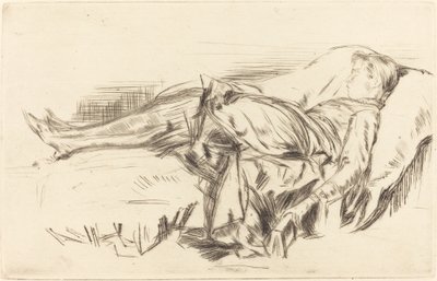 沙发上的孩子》，第2号，约1873-1875年。 作者 詹姆斯·阿博特·麦克尼尔·惠斯勒