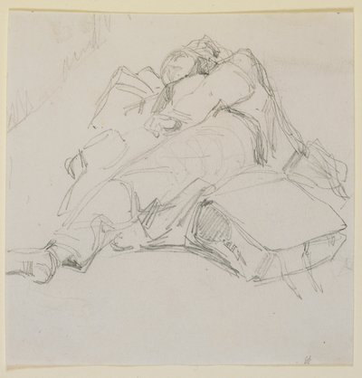 一个人在一堆行李上睡觉，1858年。 作者 詹姆斯·阿博特·麦克尼尔·惠斯勒
