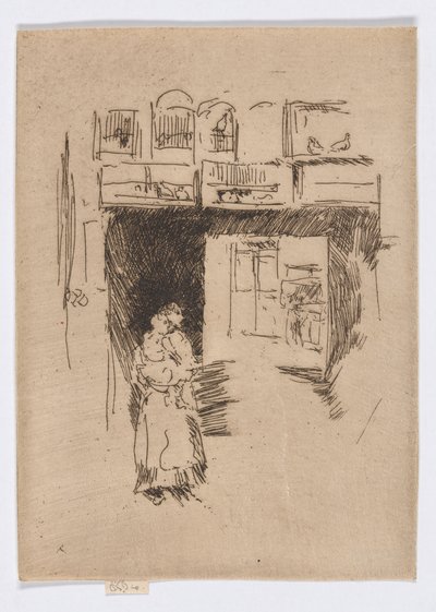 鸟店--七个表盘，约 1886-88 年（蚀刻版画；纸上墨水） 作者 詹姆斯·阿博特·麦克尼尔·惠斯勒