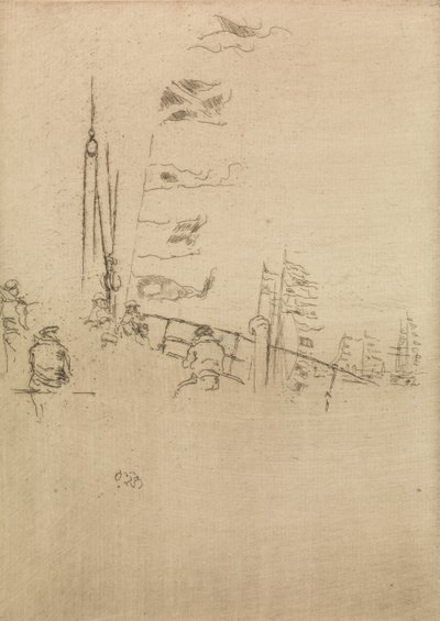 彩旗，来自1887年题为“海军评论”的十二幅版画 作者 詹姆斯·阿博特·麦克尼尔·惠斯勒