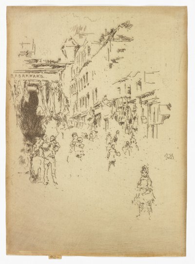 卡特勒街，汉兹迪奇，约 1886-88 年（蚀刻版画；纸上墨水） 作者 詹姆斯·阿博特·麦克尼尔·惠斯勒