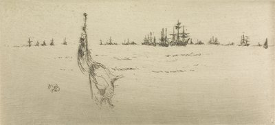 从1887年题为“海军评论”的十二幅版画中汲取旗帜 作者 詹姆斯·阿博特·麦克尼尔·惠斯勒