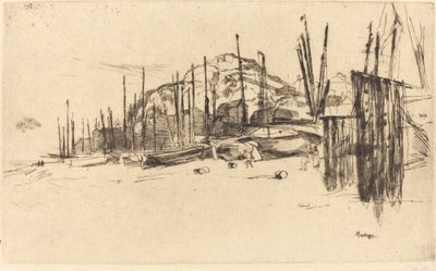 渔船，黑斯廷斯，1877年。 作者 詹姆斯·阿博特·麦克尼尔·惠斯勒