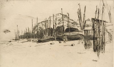 渔船，黑斯廷斯，1877年。 作者 詹姆斯·阿博特·麦克尼尔·惠斯勒