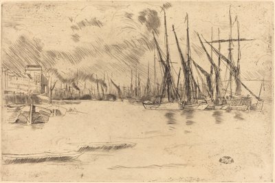 摘自《腌制鲱鱼的楼梯》，约1878年。 作者 詹姆斯·阿博特·麦克尼尔·惠斯勒