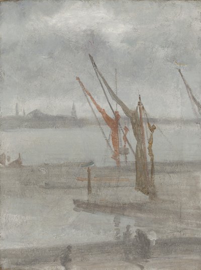 灰色和银色：切尔西码头，约 1864-68 年（布面油画） 作者 詹姆斯·阿博特·麦克尼尔·惠斯勒