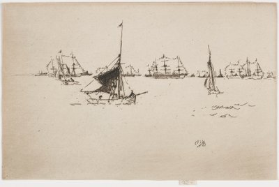 女王陛下的舰队：Evening, 1887. 作者 詹姆斯·阿博特·麦克尼尔·惠斯勒
