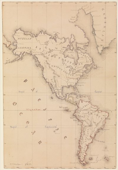 西半球地图（摘自《素描本） 作者 詹姆斯·阿博特·麦克尼尔·惠斯勒